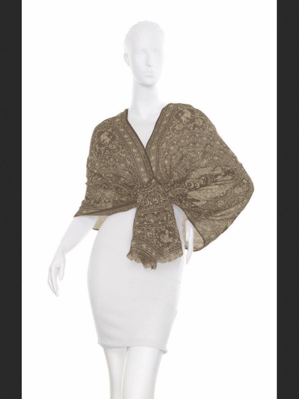Florence Broadhurst Heraldic Print Scarf : Khaki/Gray : New w/ Tags & Packaging